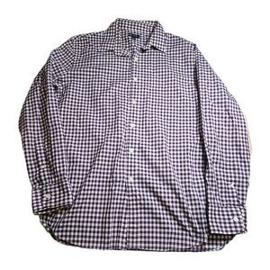 J Crew Purple & White 2 Ply Cotton Gingham Plaid Long Sleeve Button Up Men SZ L